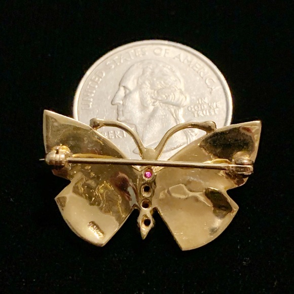 🦋 14K Solid Gold Ruby Butterfly Brooch Pin - Picture 5 of 8